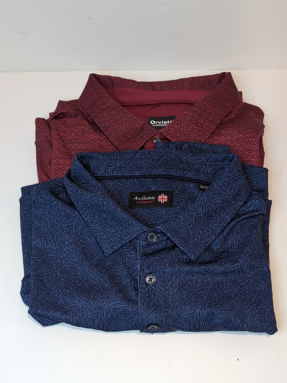 2  Performance Golf Navy Printed Polo Shirt Cool Wick Blue Red